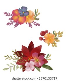 Floral elements. Set of flowers with transparent background. Decoration cover, card. Invitation 