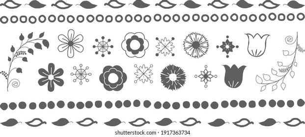 Elementos florales establecidos para su diseño. Vector.