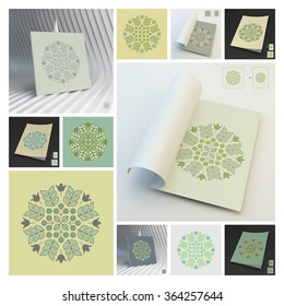 Floral Elements. Textbook, Booklet or Notebook Mockup. Orient Traditional Design. Lace Pattern. Vector Fashion Illustration.