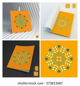 Floral Elements. Textbook, Booklet or Notebook Mockup. Orient Traditional Design. Lace Pattern. Vector Fashion Illustration.