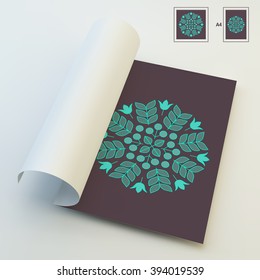 Floral Elements. Textbook, Booklet or Notebook Mockup. Orient Traditional Design. Lace Pattern. Vector Fashion Illustration.