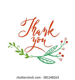Floral elements with Thank you calligraphy. 