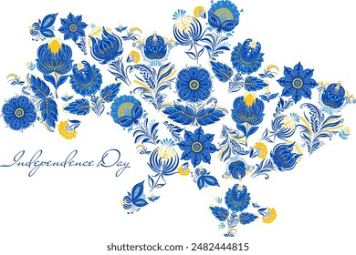 Floral elements of Ukrainian traditional ornament. Petrikovskaya painting. Ukraine's Independence Day. Stay with Ukraine. Thank you for supporting my country