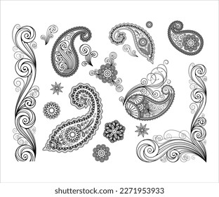 Floral Elements Vector. Beautiful Indian Ornament
