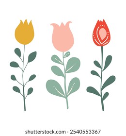Floral elements. Vector illustration of a vivid garden flowers. 