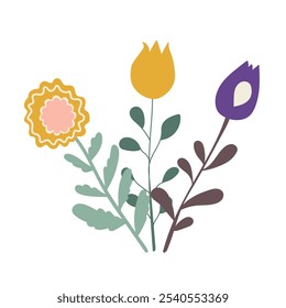Floral elements. Vector illustration of a vivid garden flowers. 
