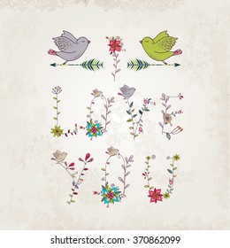Floral elements of vintage. Prase "i love you" in vector. Quotes flower design. valentines daybackground vector illustration