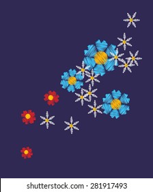 Floral embellishment with stitching work in vector