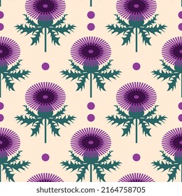 Floral emblem of Scotland. Seamless pattern with thistles on a light background. Vector illustration. 