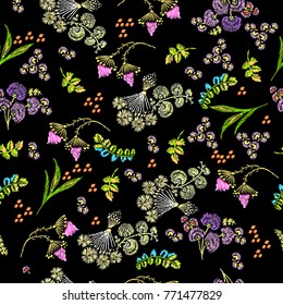 floral embroidered pattern on a black background