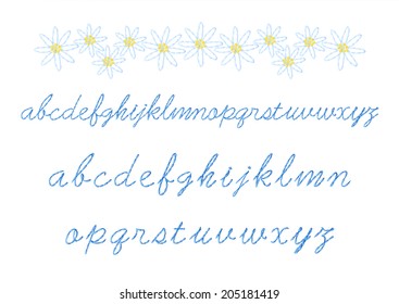 Floral Embroidery And Alphabet Lowercase Cursive Embroidery