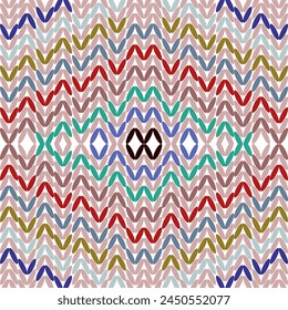 Floral embroidery, geometric pattern, plaid pattern, traditional ikat tribal seamless pattern. Aztec style abstract vector illustration. Design for cloth, clothing, wrap, scarf, sarong.