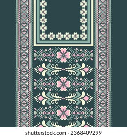 floral embroidery neckline background. ikat and cross stitch geometric seamless pattern ethnic oriental traditional. Aztec style illustration design for carpet, wallpaper, clothing, wrapping, batik.