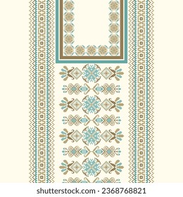 floral embroidery neckline background. ikat and cross stitch geometric seamless pattern ethnic oriental traditional. Aztec style illustration design for carpet, wallpaper, clothing, wrapping, batik.