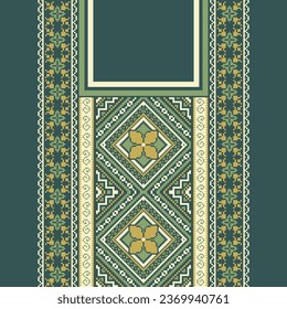 floral embroidery neckline background. ikat and cross stitch geometric seamless pattern ethnic oriental traditional. Aztec style illustration design for carpet, wallpaper, clothing, wrapping, batik.