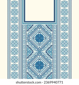 floral embroidery neckline background. ikat and cross stitch geometric seamless pattern ethnic oriental traditional. Aztec style illustration design for carpet, wallpaper, clothing, wrapping, batik.