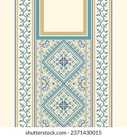 floral embroidery neckline background. ikat and cross stitch geometric seamless pattern ethnic oriental traditional. Aztec style illustration design for carpet, wallpaper, clothing, wrapping, batik.