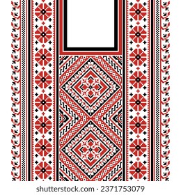 floral embroidery neckline background. ikat and cross stitch geometric seamless pattern ethnic oriental traditional. Aztec style illustration design for carpet, wallpaper, clothing, wrapping, batik.