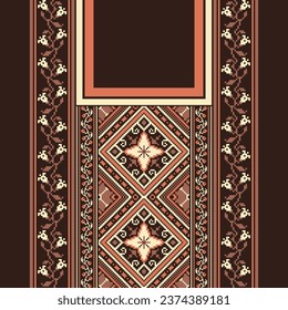 floral embroidery neckline background. ikat and cross stitch geometric seamless pattern ethnic oriental traditional. Aztec style illustration design for carpet, wallpaper, clothing, wrapping, batik.