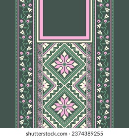 floral embroidery neckline background. ikat and cross stitch geometric seamless pattern ethnic oriental traditional. Aztec style illustration design for carpet, wallpaper, clothing, wrapping, batik.