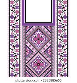 floral embroidery neckline background. ikat and cross stitch geometric seamless pattern ethnic oriental traditional. Aztec style illustration design for carpet, wallpaper, clothing, wrapping, batik.