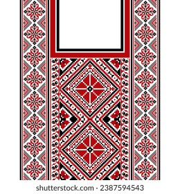 floral embroidery neckline background. ikat and cross stitch geometric seamless pattern ethnic oriental traditional. Aztec style illustration design for carpet, wallpaper, clothing, wrapping, batik.