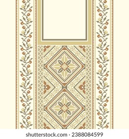 floral embroidery neckline background. ikat and cross stitch geometric seamless pattern ethnic oriental traditional. Aztec style illustration design for carpet, wallpaper, clothing, wrapping, batik.