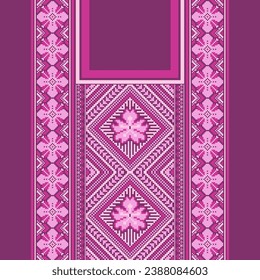 floral embroidery neckline background. ikat and cross stitch geometric seamless pattern ethnic oriental traditional. Aztec style illustration design for carpet, wallpaper, clothing, wrapping, batik.