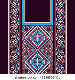 floral embroidery neckline background. ikat and cross stitch geometric seamless pattern ethnic oriental traditional. Aztec style illustration design for carpet, wallpaper, clothing, wrapping, batik.