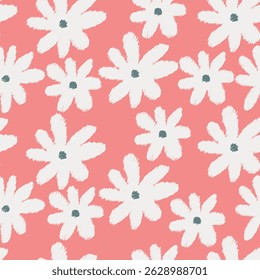 Floral embroidery seamless pattern – flower textile design for fabric printing, wrapping paper, wall art, banner, and abstract background. Vector illustration.