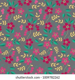 Floral Embroidery seamless pattern with isolated red flowers for your design, cards, prints, fabrics. Vector illustration.