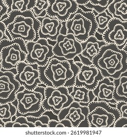 Floral embroidery vector background. Abstract seamless pattern with flowers. Lace texture. knitted by hand or machine. Granny and cottage core allover print for fabric, paper, textile, ads