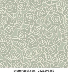 Floral embroidery vector background. Abstract seamless pattern with flowers and leaves. Lace texture. knitted by hand or machine. Granny and cottage core allover print for fabric, paper, textile, ads