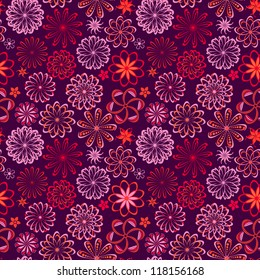 Floral endless pattern in pink. Ornate floral seamless texture, endless pattern with flowers looks like retro snowflakes or snowfall. Can be used for wallpaper, web page background, surface textures.