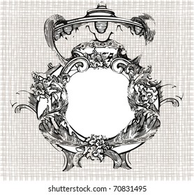 Floral engraving frame. (hand-drawn illustration)