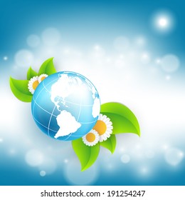 floral environmental vector frame with globe. Eps10