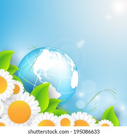 floral environmental vector frame with globe. Eps10