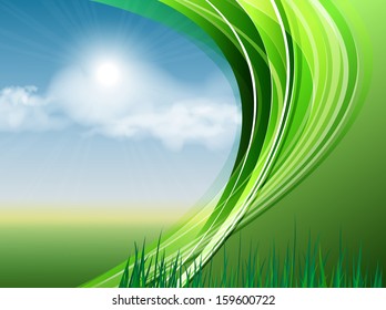 floral environmental vector frame with sun and clouds. Eps10