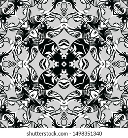 Floral ethnic abstract vector seamless pattern. Ornamental tribal background. Paisley flowers, leaves, shapes. Decorative ornate design. Endless texture. Repeat monochrome backdrop.