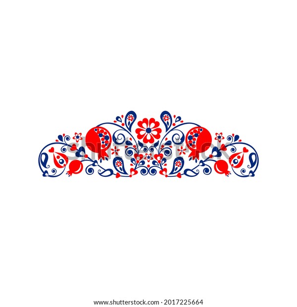 \
Floral ethnic book header with\
abstract pomegranate tree, fruit and flowers for page dividers and\
decoration and Nowruz celebration. Vector\
illustration\
