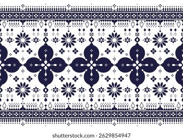 Floral, padrão de tecido étnico sem costura, estilo azul e branco, design para pano, tapete, batik, papel de parede, embalagem etc.