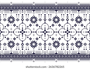 Floral, ethnic fabric seamless pattern, blue and white style, design for cloth, carpet, batik, wallpaper, wrapping etc.