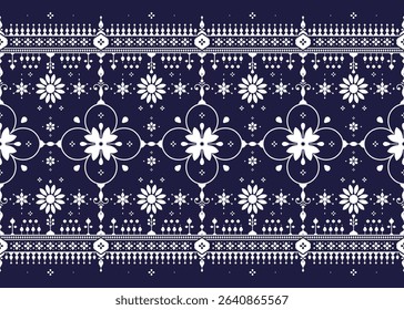 Floral, ethnic fabric seamless pattern, blue and white style, design for cloth, carpet, batik, wallpaper, wrapping etc.