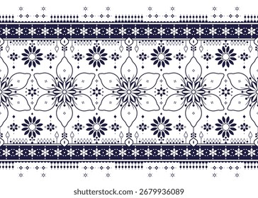 Patrón sin costuras de tela floral, étnica, estilo azul y blanco, diseño para tela, alfombra, batik, Fondo de pantalla, envoltura, etc.