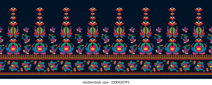 Floral ethnic ikat seamless pattern home decoration design. Aztec fabric carpet boho mandalas textile decorating wallpaper. Tribal native motif flower deco traditional embroidery vector background 