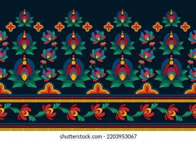 Floral ethnic ikat seamless pattern home decoration design. Aztec fabric carpet boho mandalas textile decorating wallpaper. Tribal native motif flower deco traditional embroidery vector background 