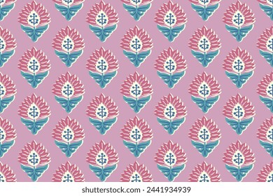 floral ethnic ikat seamless pattern traditional design for background, carpet, wallpaper, clothing, wrapping, fabric, vector illustration, embroidery style, Ajrakh, block print, batik print allovers