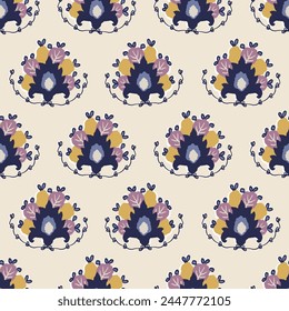 floral ethnic ikat seamless pattern traditional design for background, carpet, wallpaper, clothing, wrapping, fabric, vector illustration, embroidery style, Ajrakh, block print, batik print allovers