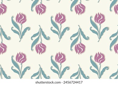 floral ethnic ikat seamless pattern traditional design for background, carpet, wallpaper, clothing, wrapping, fabric, vector illustration, embroidery style, Ajrakh, block print, batik print allovers