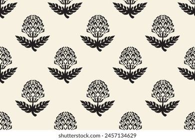 floral ethnic ikat seamless pattern traditional design for background, carpet, wallpaper, clothing, wrapping, fabric, vector illustration, embroidery style, Ajrakh, block print, batik print allovers